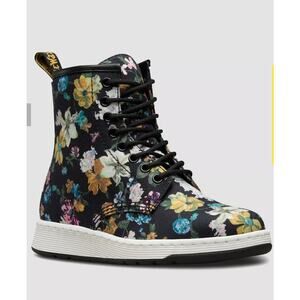 Dr. Marten's Darcy Black Floral Fine Canvas Newton Lace Up Air Wair Boot - 9